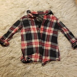 Lace plaid Button Top